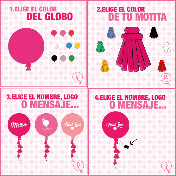 Sigue estos pasos, al momento de pagar modifica tu globo en "mensaje" dinos el color del globo y que frase quieres :)